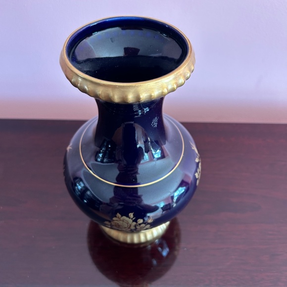 Vintage Porcelain Bareuther Waldsass Cobalt + Gold Vase Made in Bavaria Germany - Picture 7 of 9